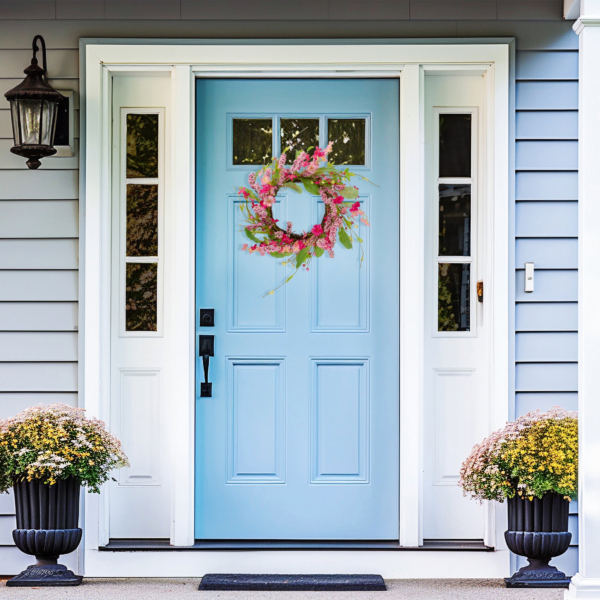  Northlight Geranium and Berry Artificial Spring Floral Wreath  Pink - 18-Inch - Default Title - Bonton