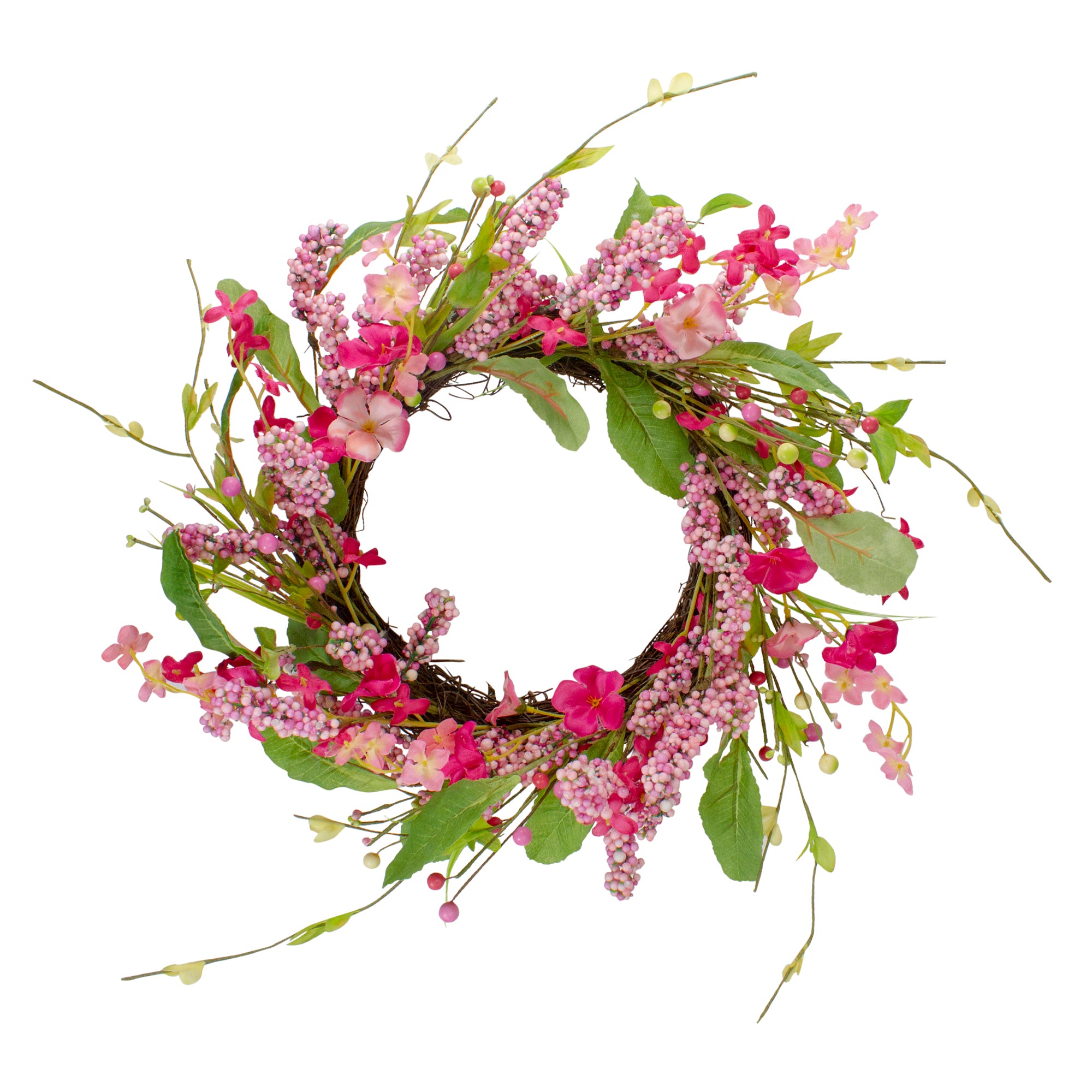  Northlight Geranium and Berry Artificial Spring Floral Wreath  Pink - 18-Inch - Default Title - Bonton