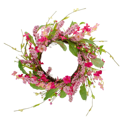 Geranium and Berry Artificial Spring Floral Wreath  Pink - 18-Inch
