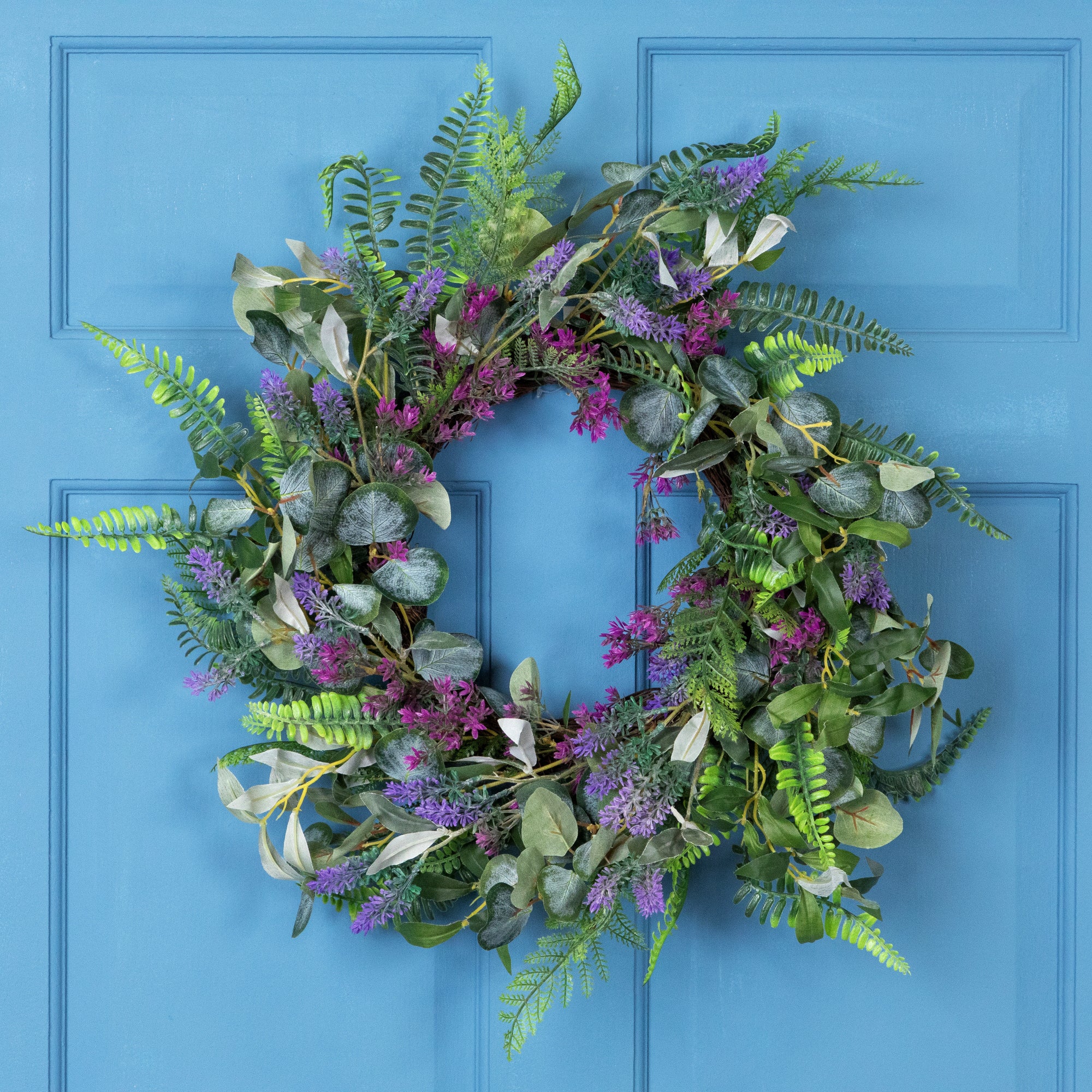  Northlight Lavender and Mixed Foliage Artificial Floral Spring Wreath  Purple and Green - 22-Inch - Default Title - Bonton