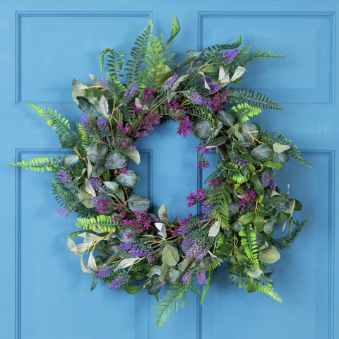 Lavender and Mixed Foliage Artificial Floral Spring Wreath  Purple and Green - 22-Inch