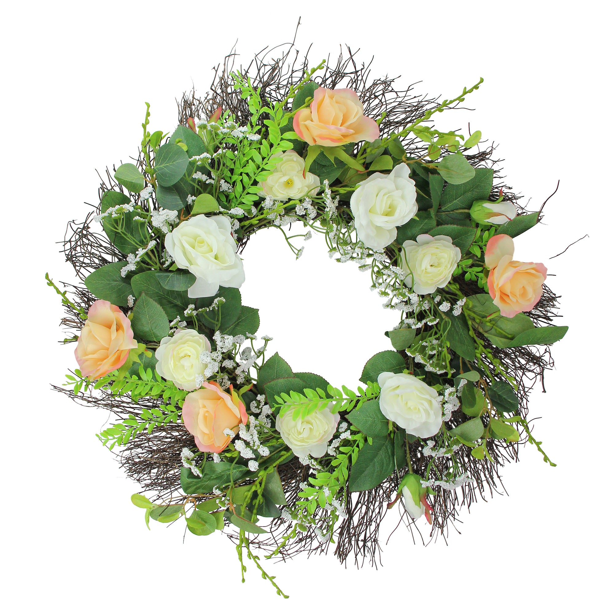  Northlight Rose and Foliage Artificial Spring Wreath - 24-Inch  Unlit - Default Title - Bonton