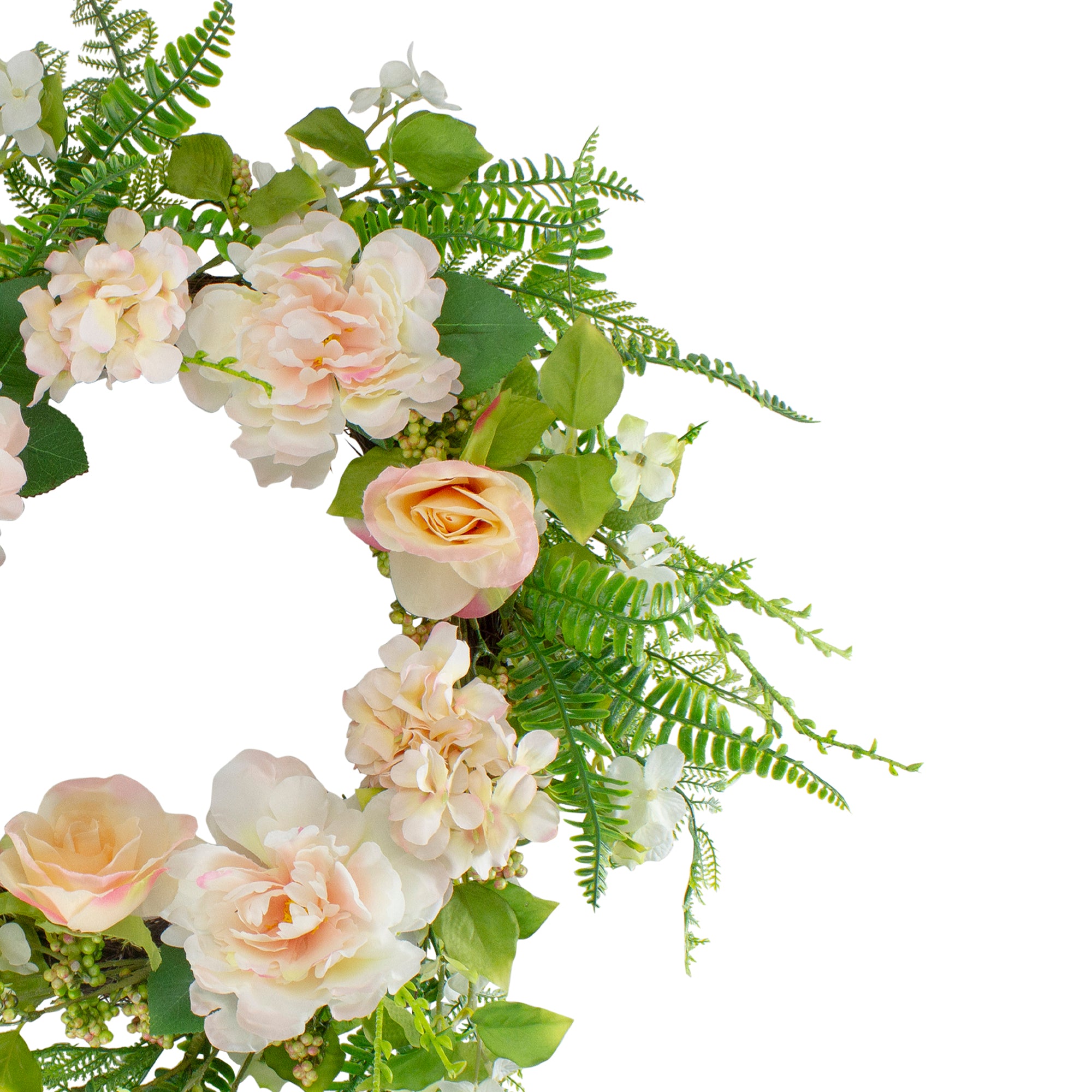  Northlight Rose and Peony Fern Artificial Floral Spring Wreath  Pink - 24-Inch - Default Title - Bonton