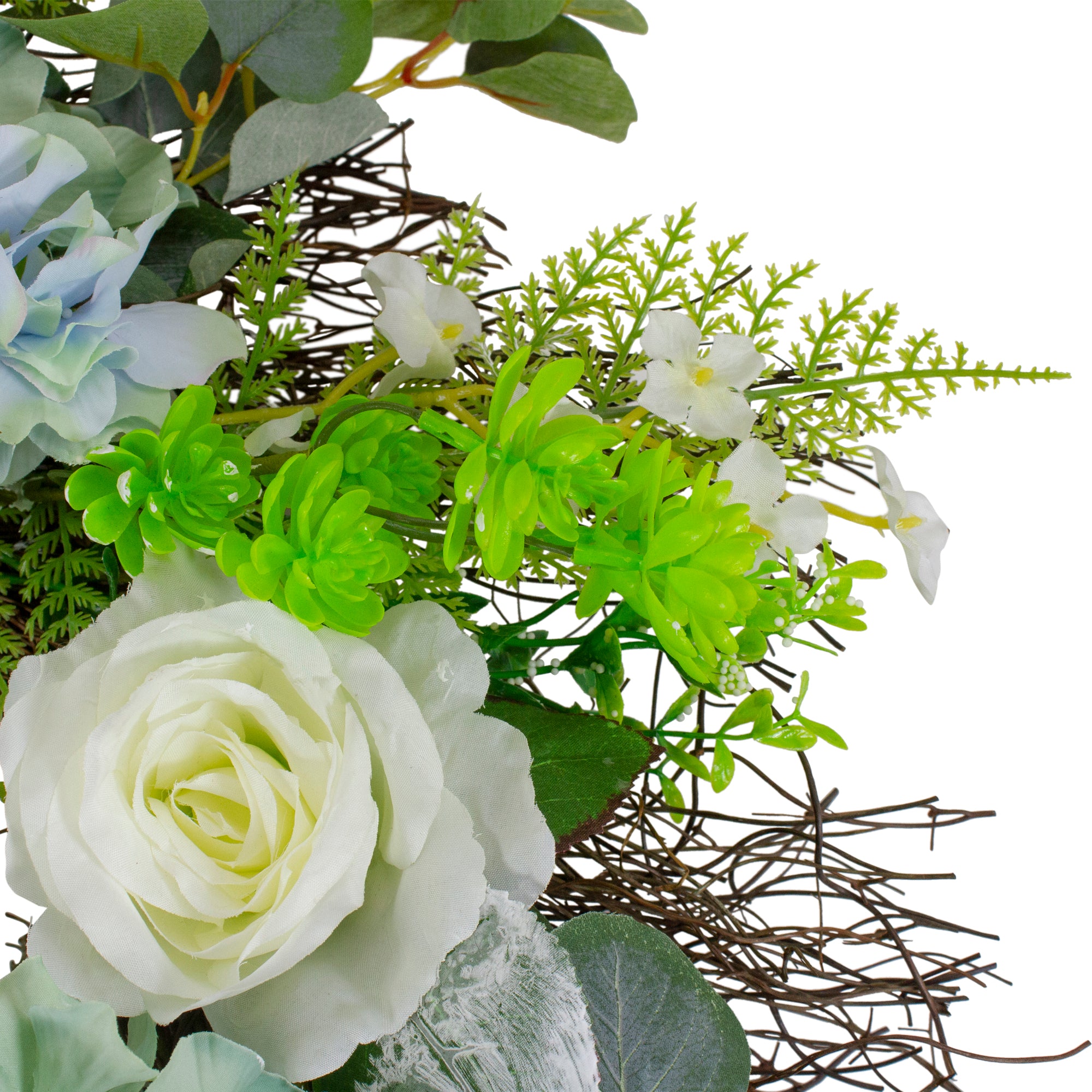  Northlight Hydrangea  Rose and Geranium Artificial Floral Spring Wreath  White and Blue - 24-Inch - Default Title - Bonton