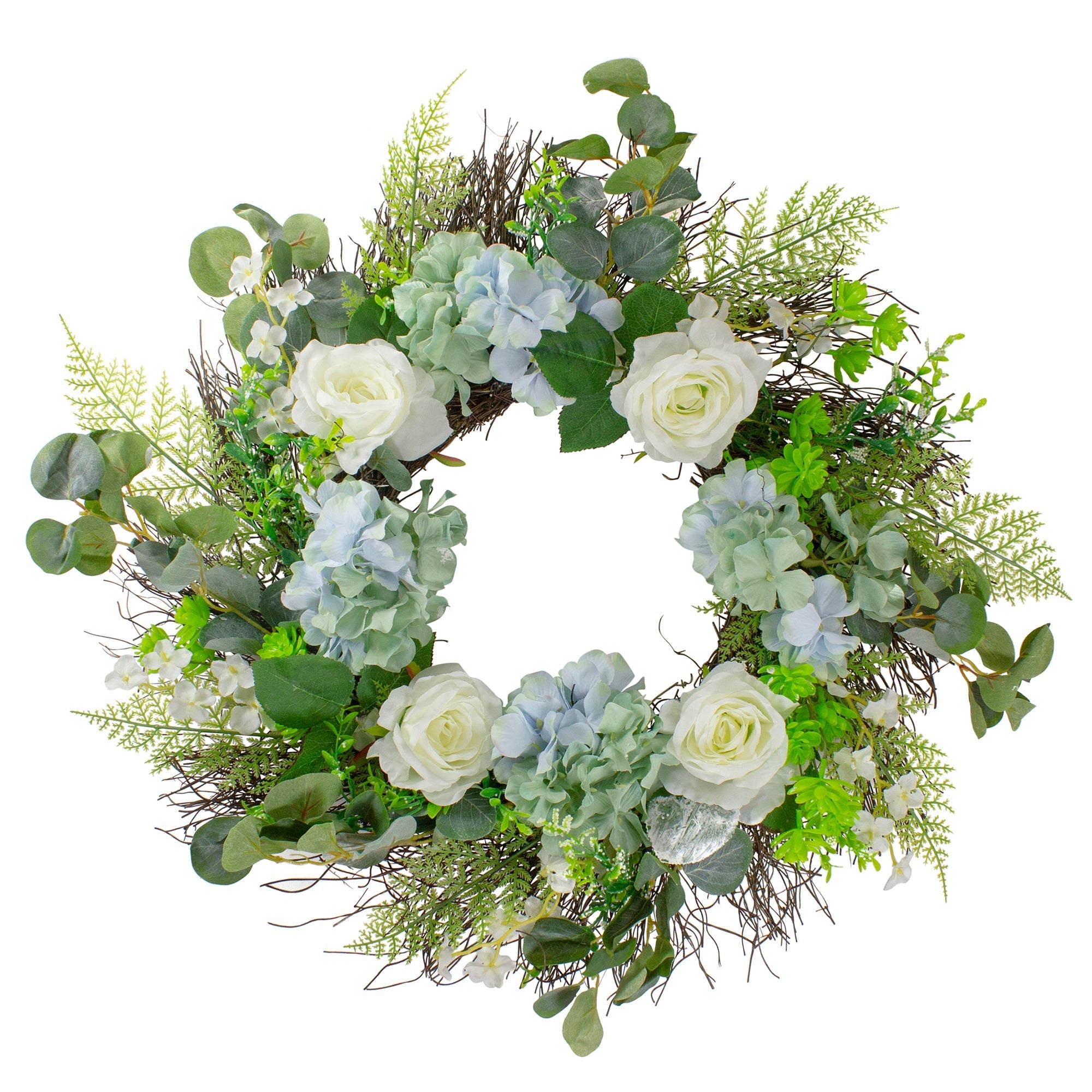  Hydrangea Rose & Geranium Floral Spring Wreath 24