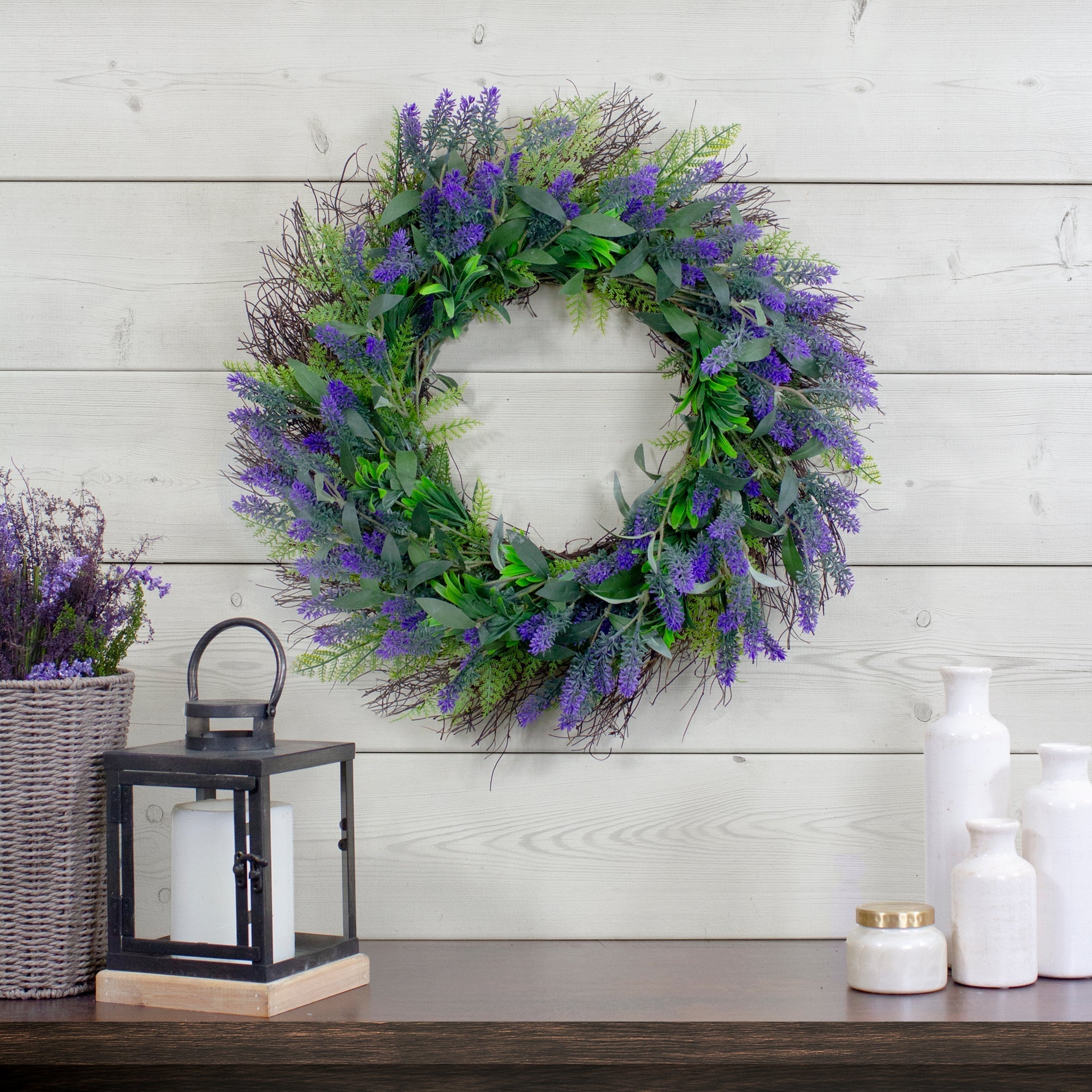  Lavender & Spring Foliage Faux Floral Wreath, 24