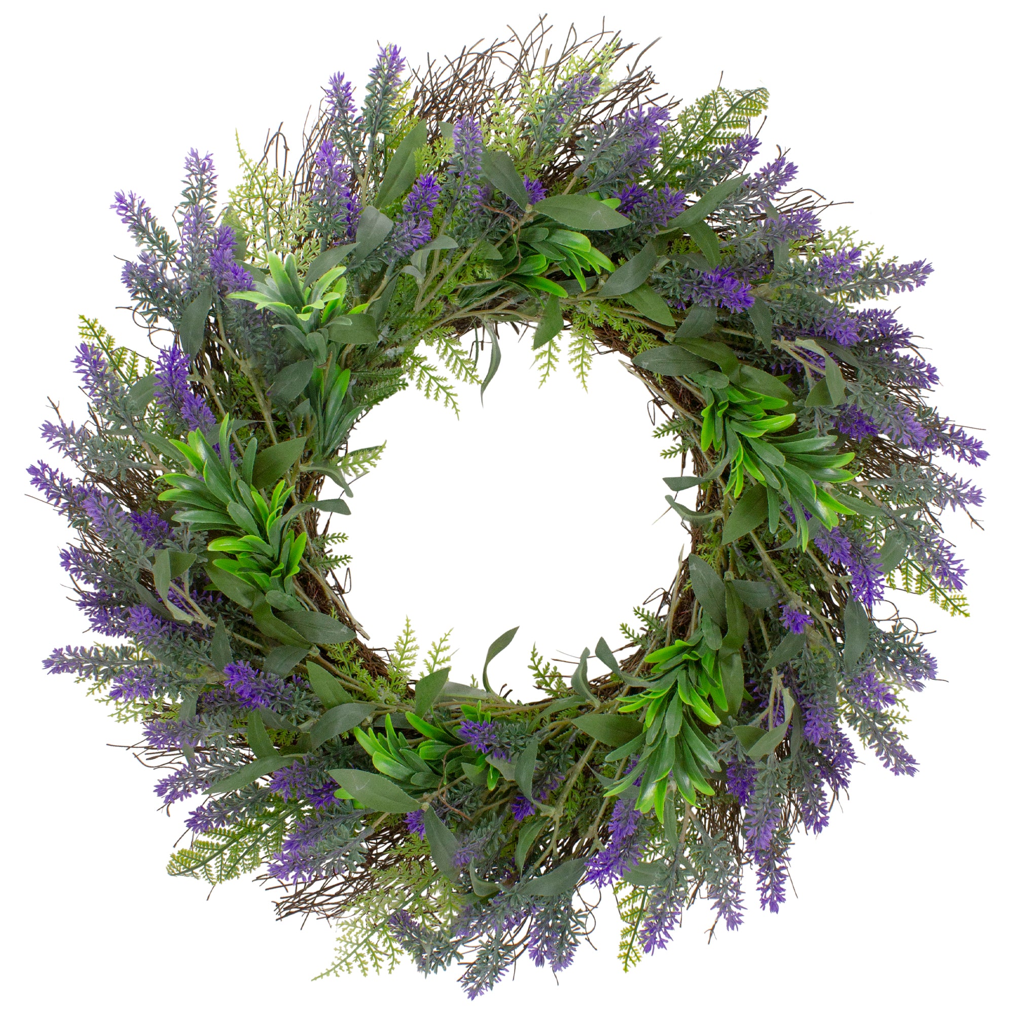  Northlight Lavender and Spring Foliage Artificial Floral Wreath  Purple - 24-Inch - Default Title - Bonton