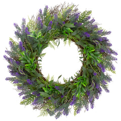 Lavender and Spring Foliage Artificial Floral Wreath  Purple - 24-Inch