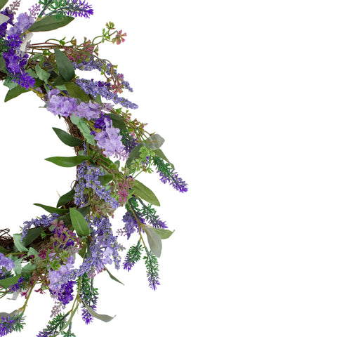 Lavender Artificial Spring Floral Wreath  Purple and Green - 18-Inch