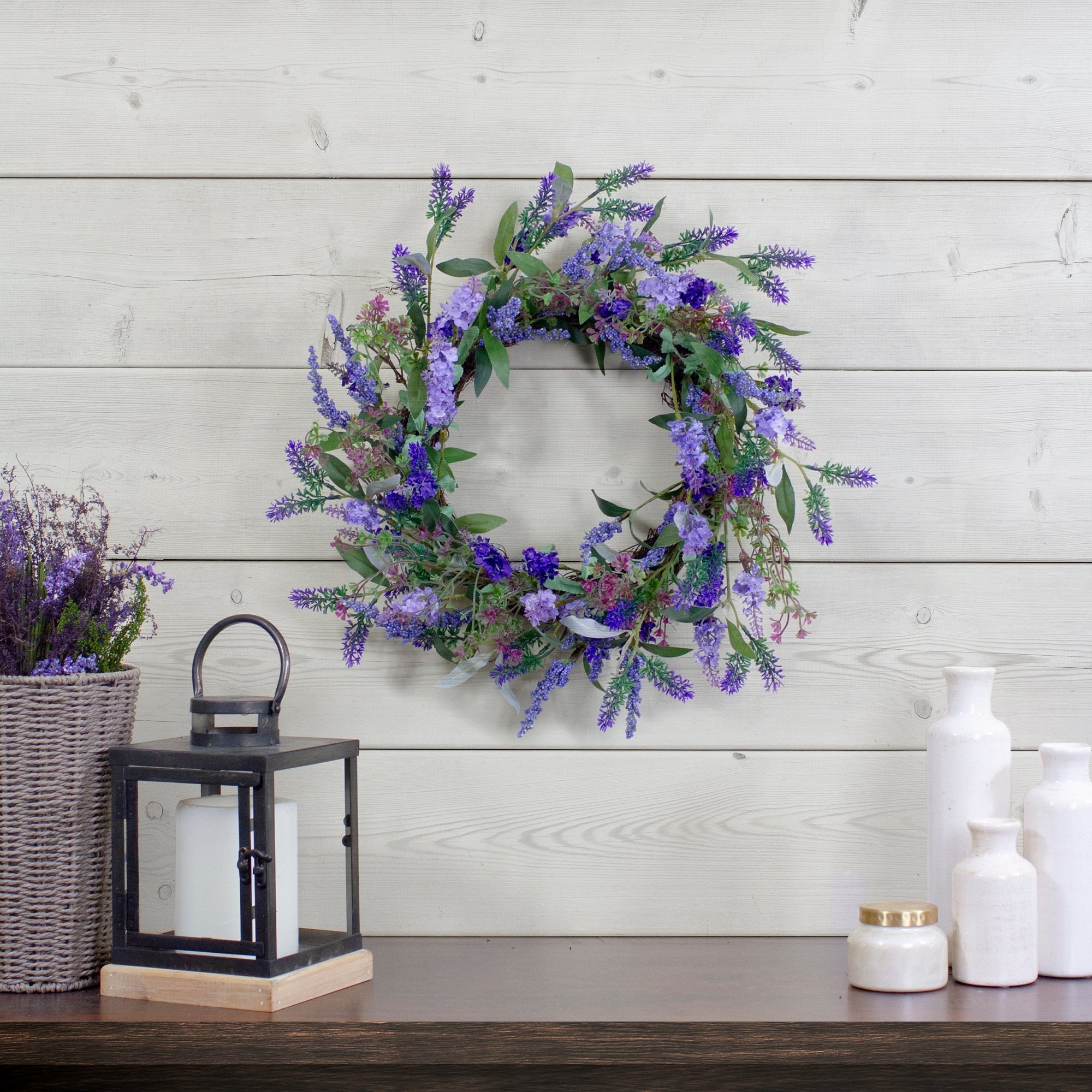  Lavender Faux Spring Floral Wreath, 18