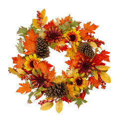 Sunflower and Pine Cone Artificial Thanksgiving Wreath - 24-Inch  Unlit