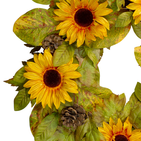 Yellow Sunflower and Pine Cone Artificial Fall Harvest Wreath - 24 Inch  Unlit