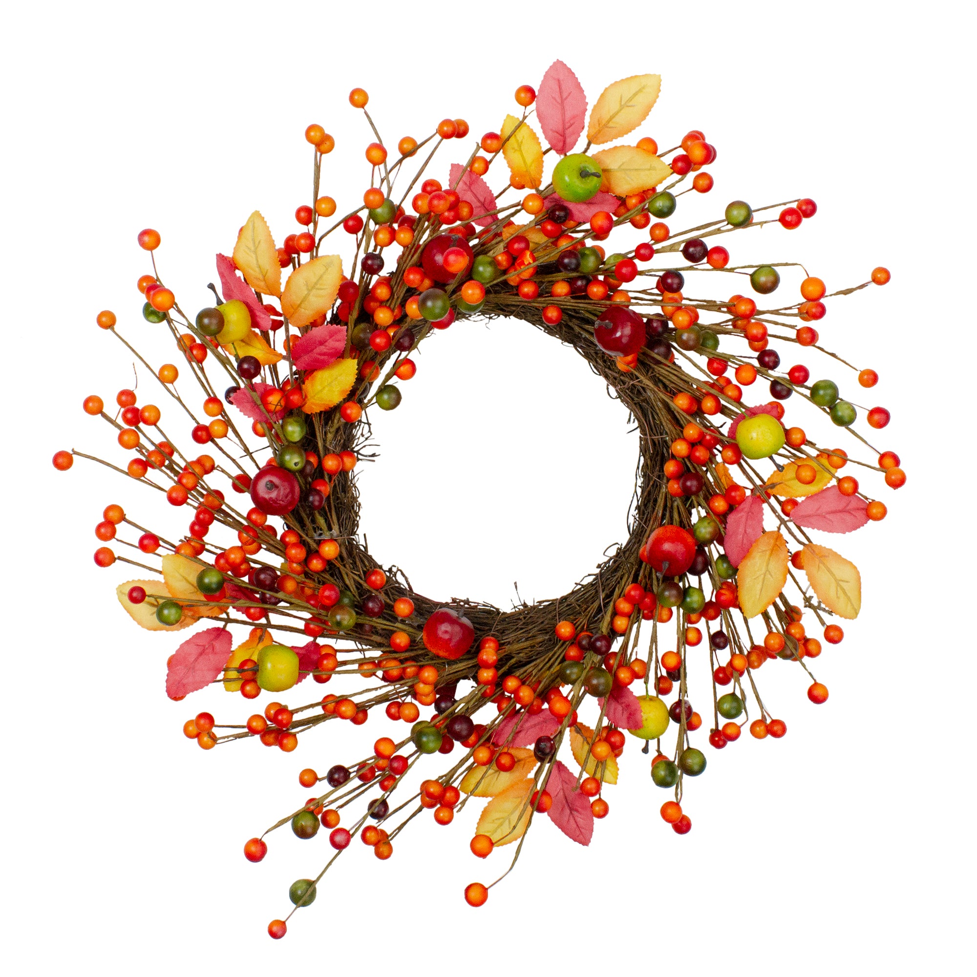  Northlight Berries and Apples Foliage Twig Artificial Thanksgiving Wreath - 18-Inch  Unlit - Default Title - Bonton
