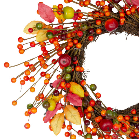Berries and Apples Foliage Twig Artificial Thanksgiving Wreath - 18-Inch  Unlit