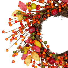 Berries and Apples Foliage Twig Artificial Thanksgiving Wreath - 18-Inch  Unlit