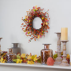 Berries and Apples Foliage Twig Artificial Thanksgiving Wreath - 18-Inch  Unlit