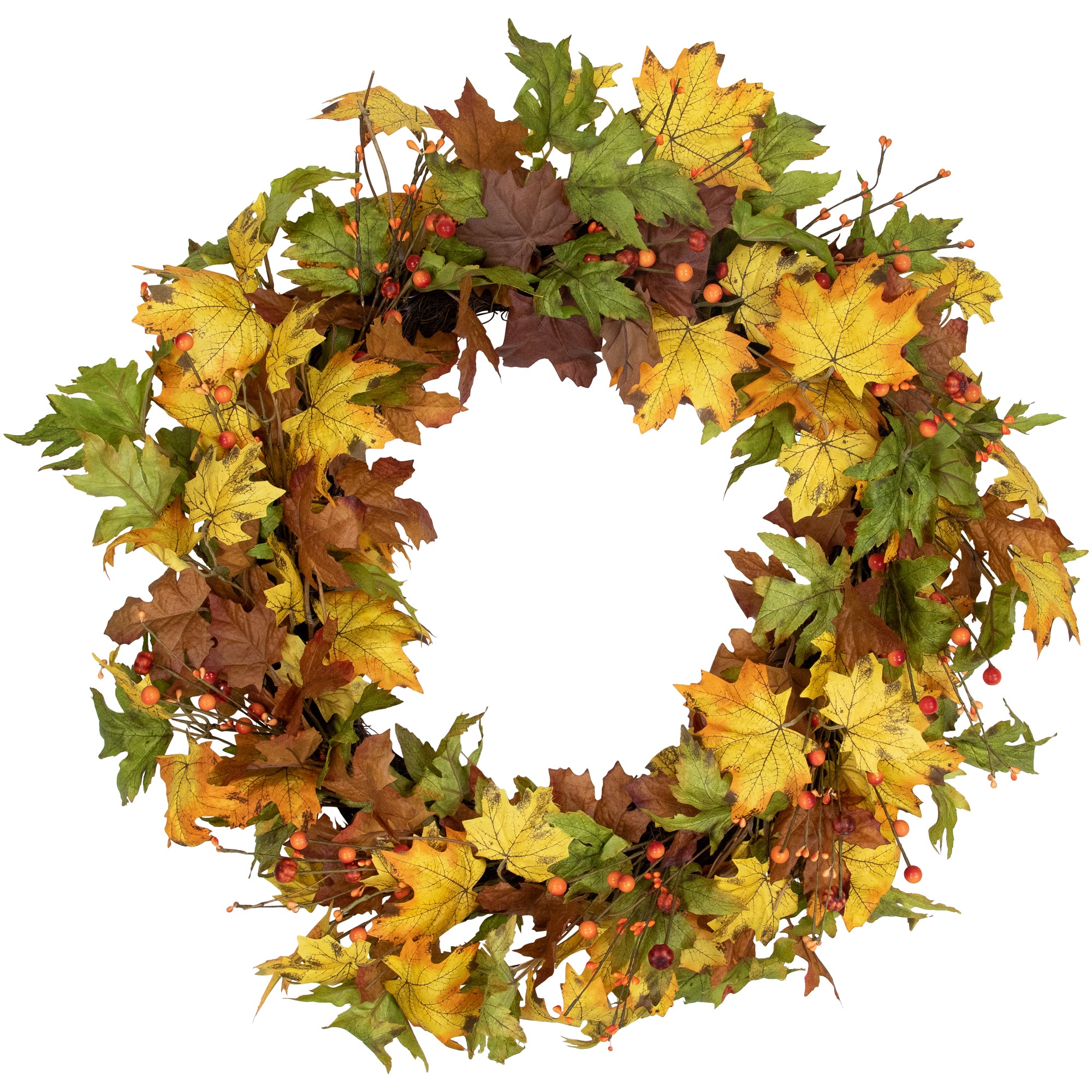  Northlight Berries and Twigs Artificial Thanksgiving Wreath Yellow 30-Inch - Unlit - Default Title - Bonton