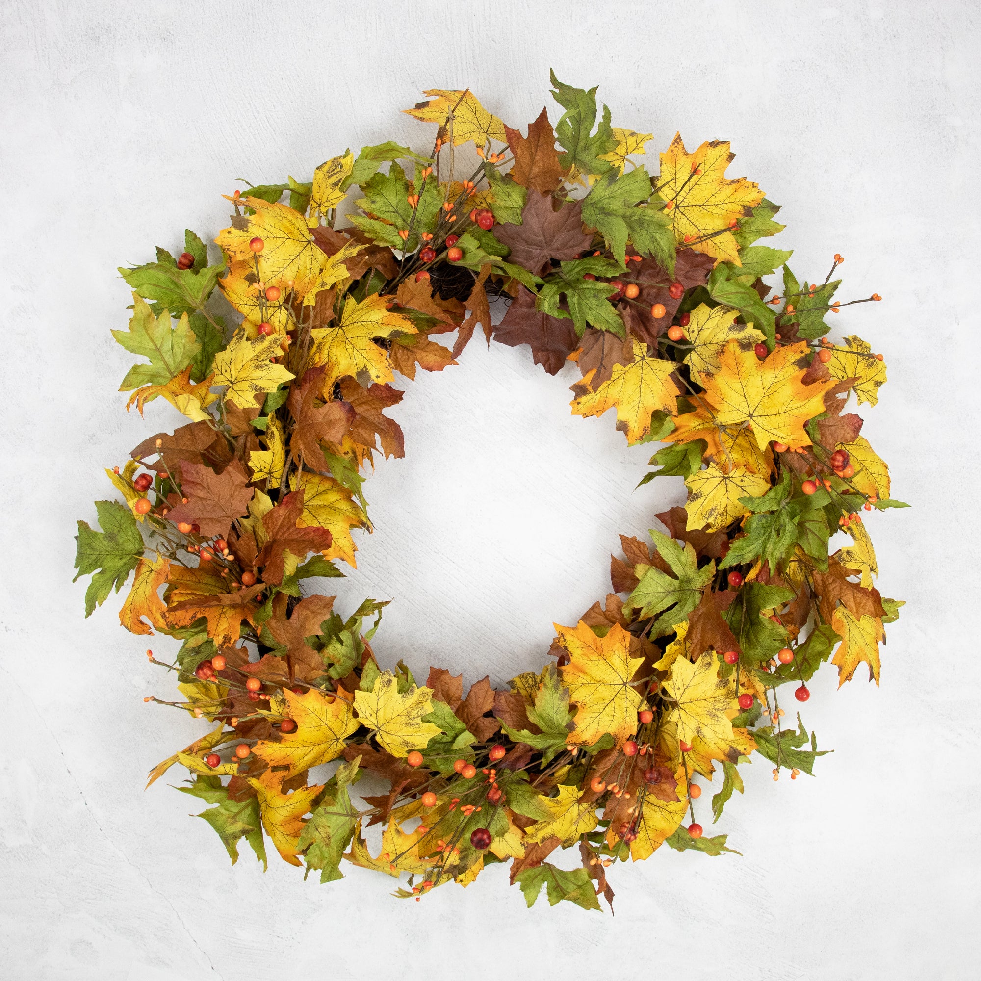  Northlight Berries and Twigs Artificial Thanksgiving Wreath Yellow 30-Inch - Unlit - Default Title - Bonton
