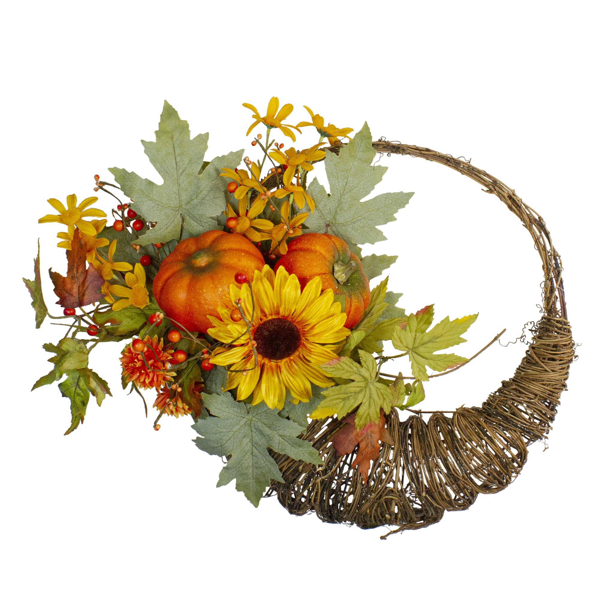  Northlight Cornucopia and Sunflower With Pumpkins Artificial Thanksgiving Wreath - 20-Inch  Unlit - Default Title - Bonton