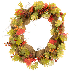 Berries and Pinecones Artificial Fall Harvest Twig Wreath  18-Inch  Unlit