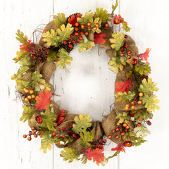 Berries and Pinecones Artificial Fall Harvest Twig Wreath  18-Inch  Unlit