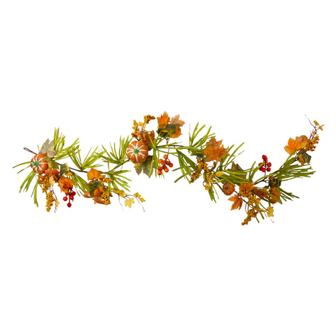 5' X 10" Pumpkins and Berries With Leaves Artificial Fall Harvest Garland - Unlit