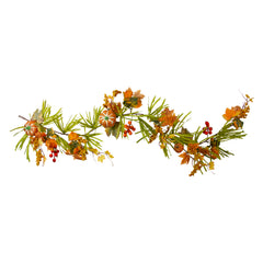 5' X 10" Pumpkins and Berries With Leaves Artificial Fall Harvest Garland - Unlit