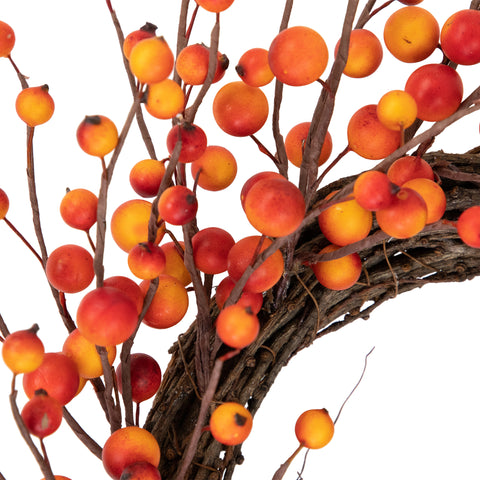 Orange Berries and Twig Artificial Fall Harvest Wreath 14- Inch  Unlit