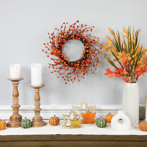 Orange Berries and Twig Artificial Fall Harvest Wreath 14- Inch  Unlit