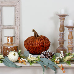 Autumn Harvest Woven Pumpkin Decoration - 8.5" - Orange