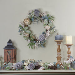 Neutral Colored Pumpkin and Pine Cones Fall Harvest Wreath - 18-Inch  Unlit