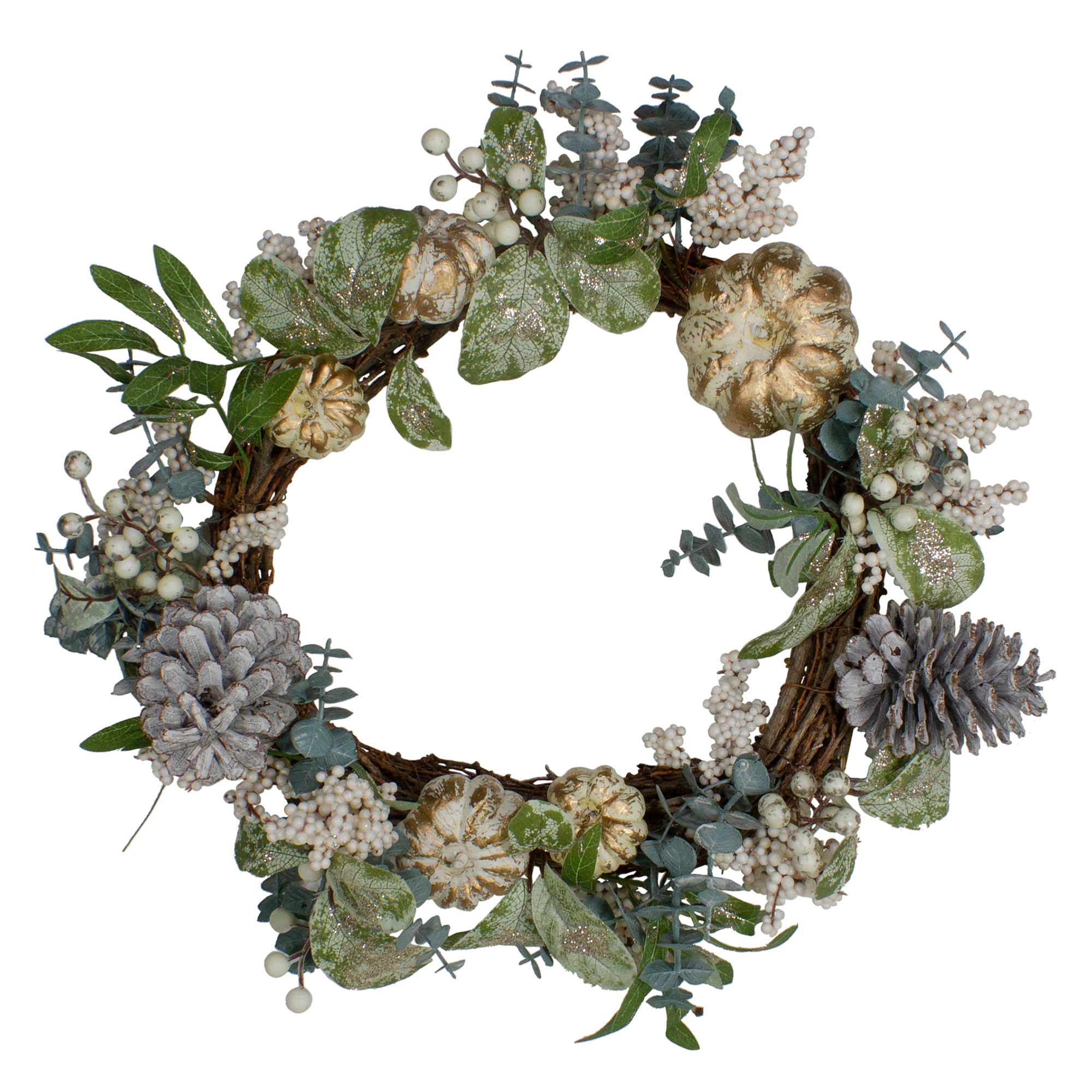  Northlight Neutral Colored Pumpkin and Pine Cones Fall Harvest Wreath - 18-Inch  Unlit - Default Title - Bonton