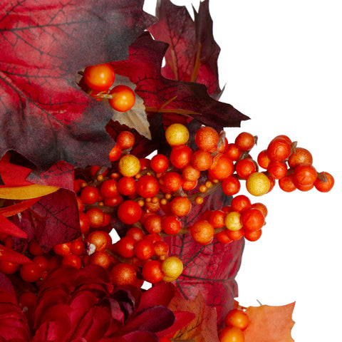 Leaves and Flowers Fall Harvest Wreath - 24-Inch  Unlit