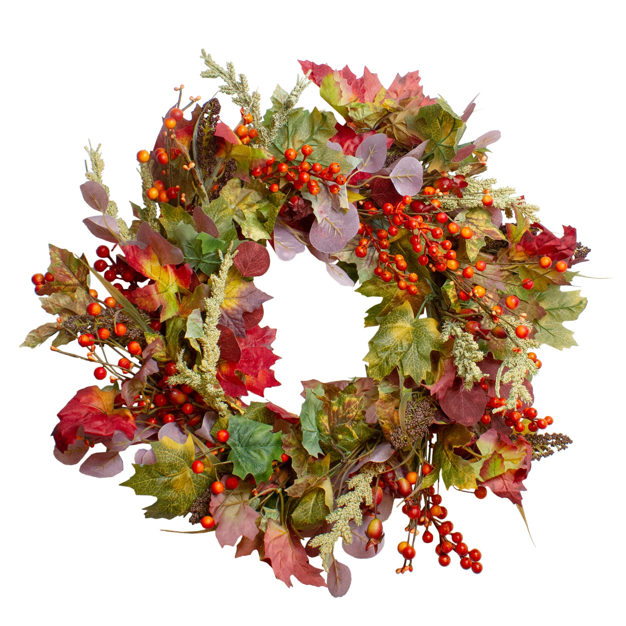  Northlight Leaves and Berries Artificial Fall Harvest Wreath - 20-Inch  Unlit - Default Title - Bonton