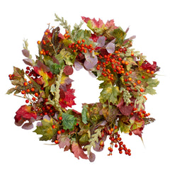 Leaves and Berries Artificial Fall Harvest Wreath - 20-Inch  Unlit