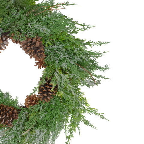 Real Touch™? Frosted Cedar and Pinecone Artificial Christmas Wreath - 26" - Unlit