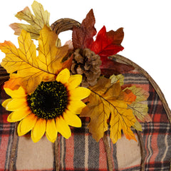 14" Orange and Brown Plaid Fall Harvest Pumpkin Wall Decor