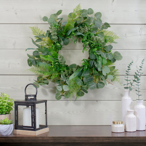 Mixed Foliage Artificial Spring Wreath  Green - 24-Inch