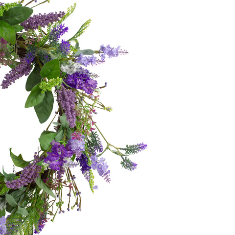 Lavender and Spring Foliage Artificial Wreath  Purple - 20-Inch