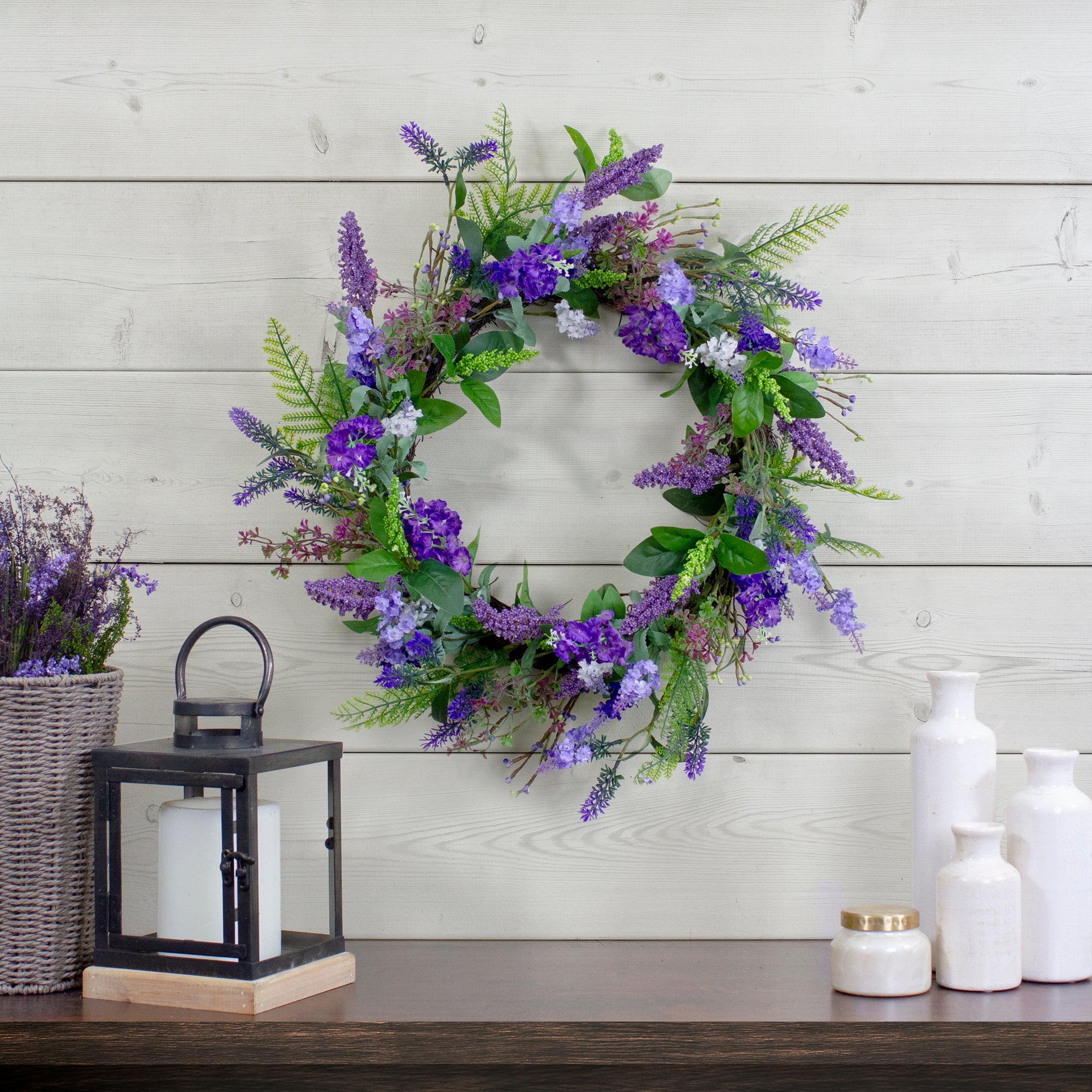  Northlight Lavender and Spring Foliage Artificial Wreath  Purple - 20-Inch - Default Title - Bonton