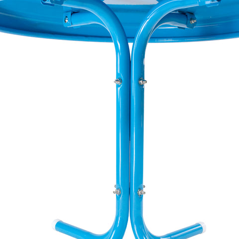 22" Round Outdoor Retro Steel Tulip Side Table  Turquoise Blue