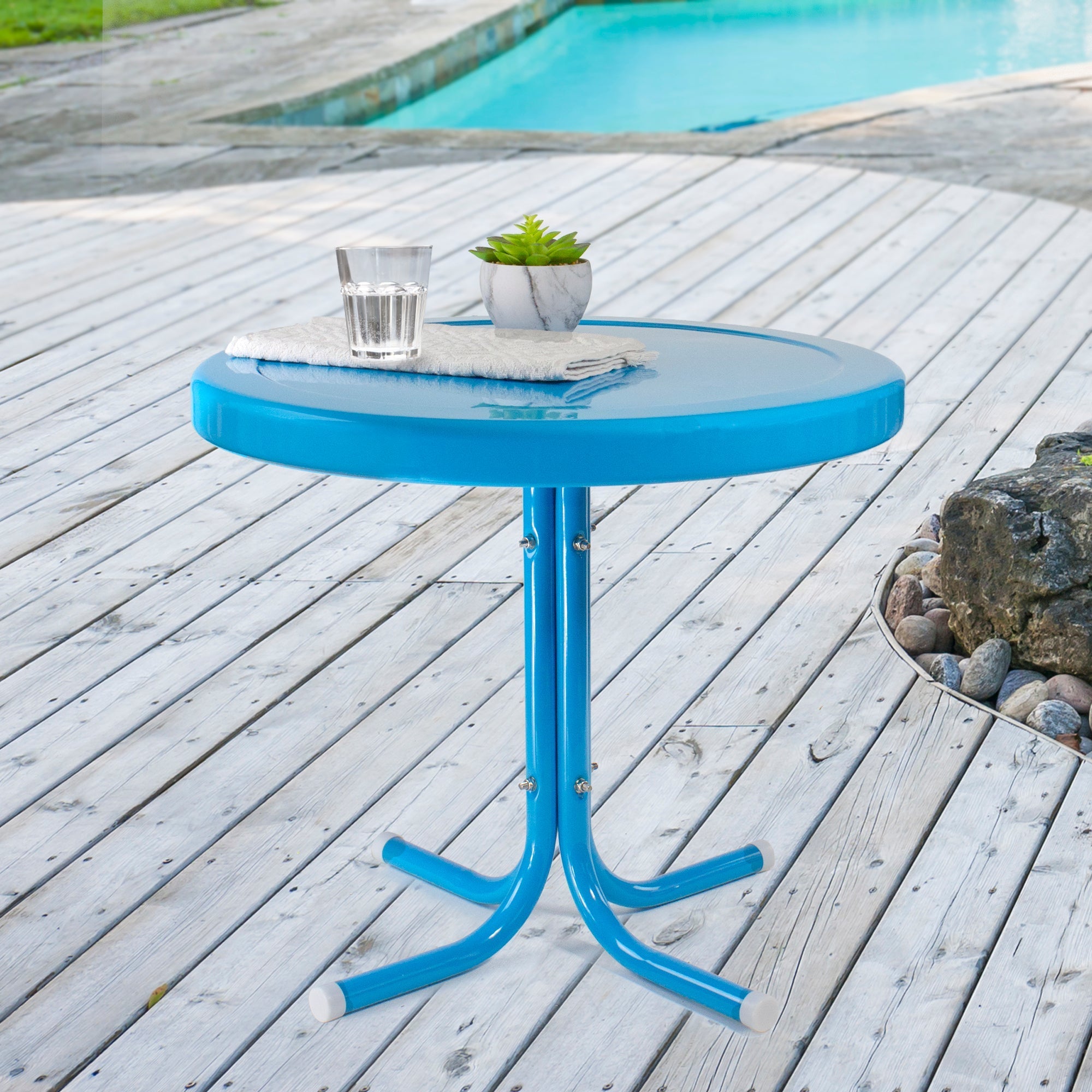  Outdoor Retro Tulip Side Table - Blue - Bonton