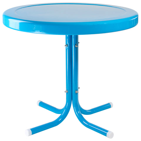 22" Round Outdoor Retro Steel Tulip Side Table  Turquoise Blue