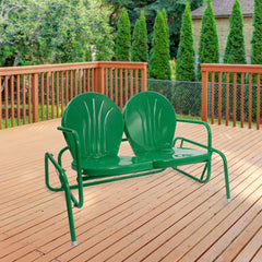 Outdoor Retro Metal Tulip Double Glider Patio Chair 2-Person