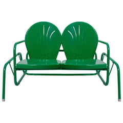 Outdoor Retro Metal Tulip Double Glider Patio Chair 2-Person