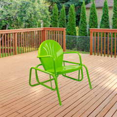 Outdoor Retro Metal Tulip Glider Patio Chair  Lime Green