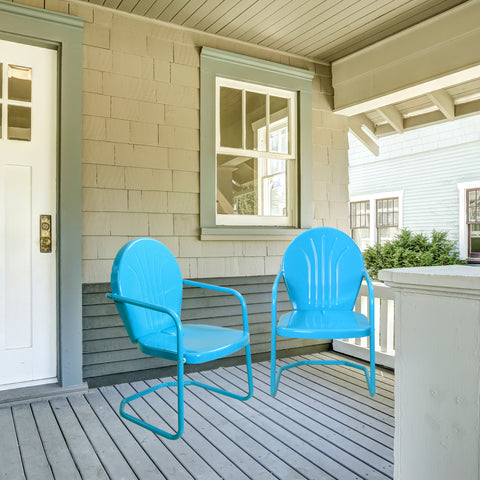 34" Outdoor Retro Metal Tulip Armchair  Sky Blue