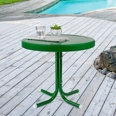 22" Outdoor Retro Round Tulip Metal Side Table  Green