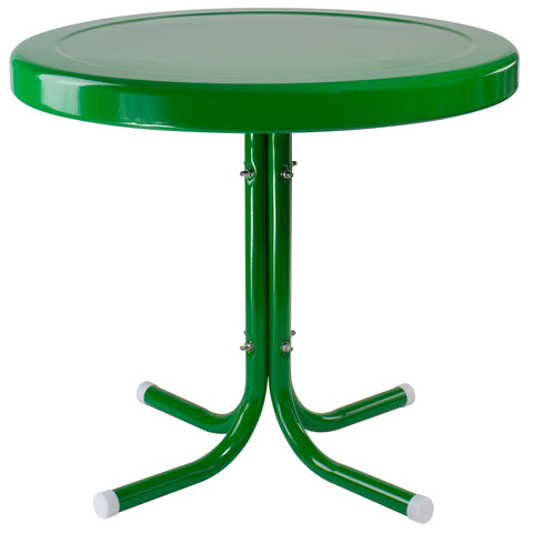 22" Outdoor Retro Round Tulip Metal Side Table  Green