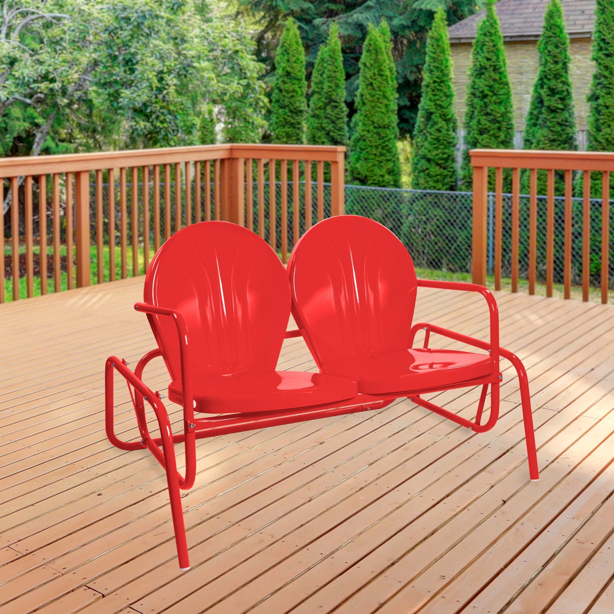  NorthLight Outdoor Retro Metal Tulip Double Glider Patio Chair 2-Person - Red - Bonton